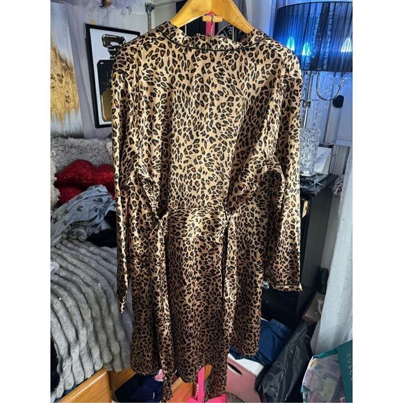 PINk K animal pring leopard cheetah pj pajama lounge Satin robe - Picture 5 of 7